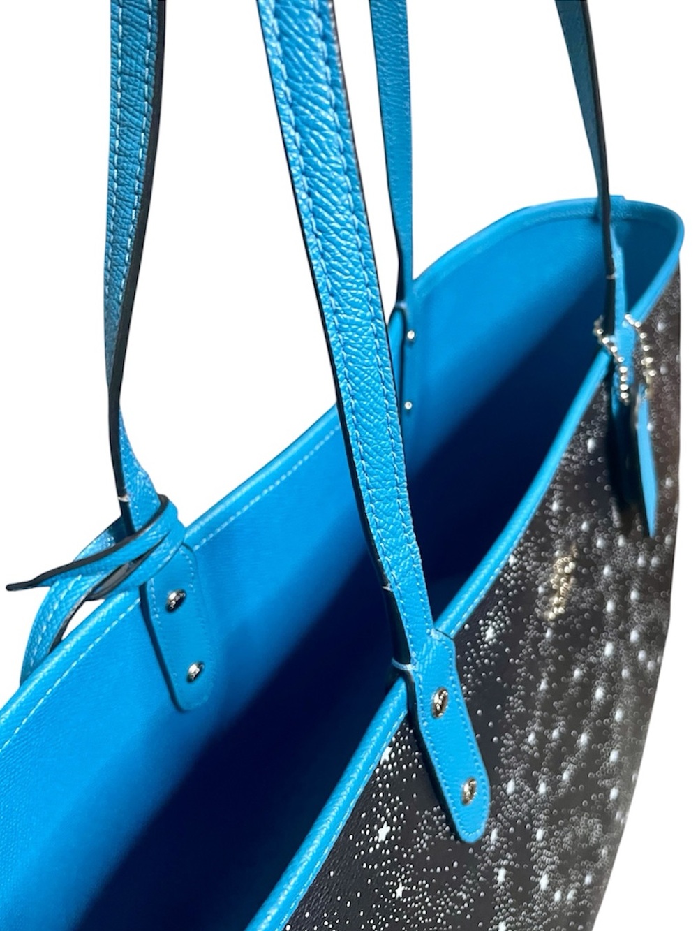 Coach Galaxy Black Star Print & Blue Reversible City Tote w/ Removable Zip Pouch - Picture 7 of 10